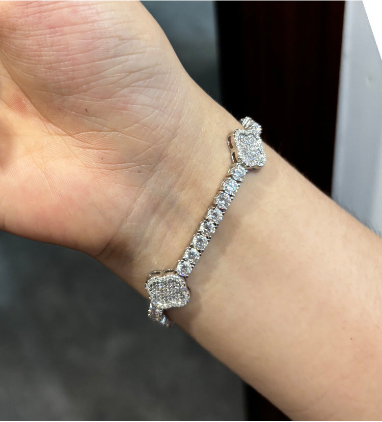 Alora silver clover moissanite tennis bracelet on wrist