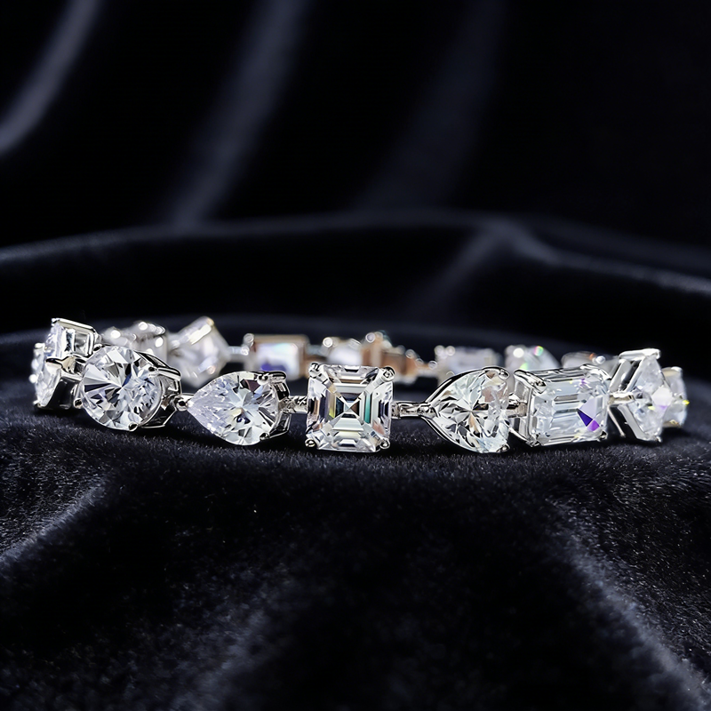 Celeste mixed-cut moissanite bracelet on black velvet