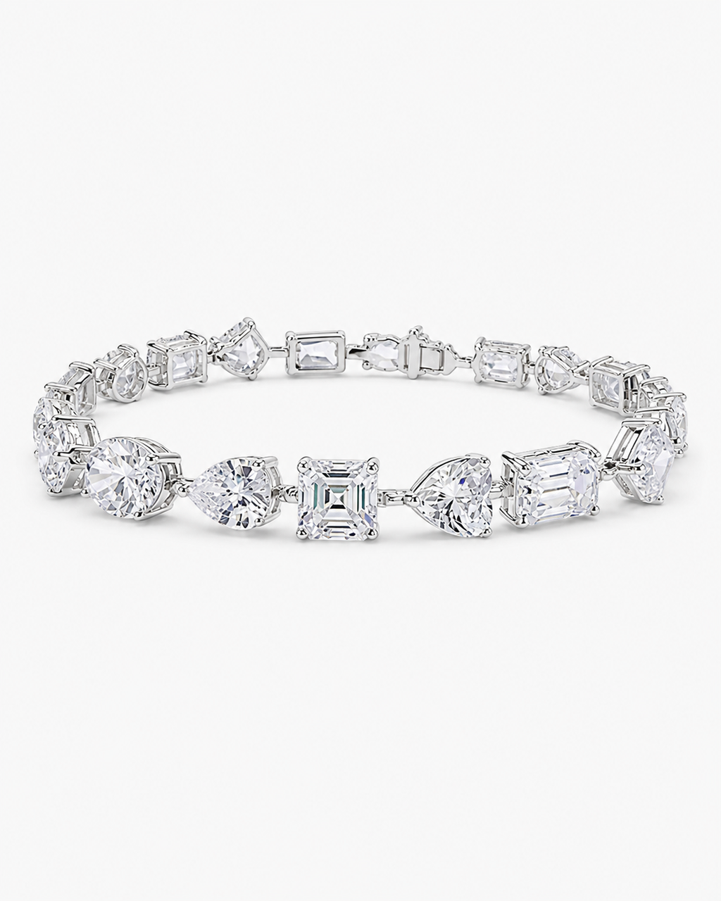Celeste mixed-cut moissanite bracelet in rhodium plated sterling silver