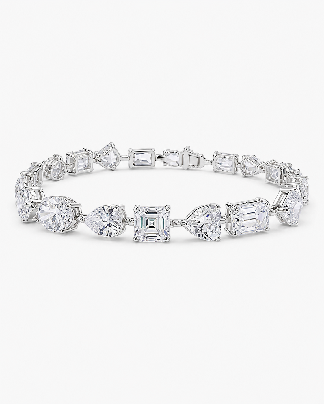 Celeste mixed-cut moissanite bracelet in rhodium plated sterling silver