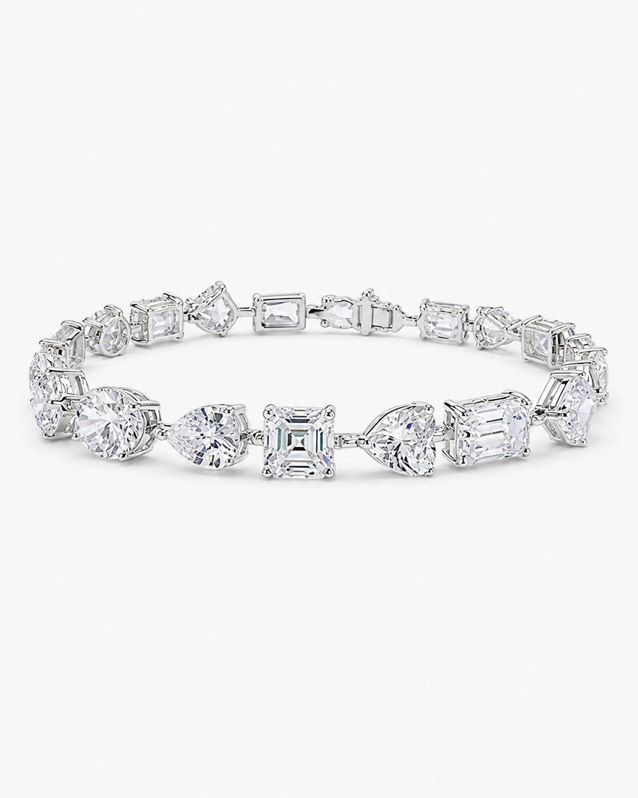 Celeste mixed-cut moissanite bracelet in rhodium plated sterling silver