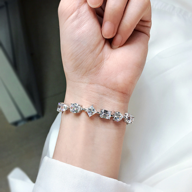 Celeste mixed-shape moissanite bracelet worn on wrist