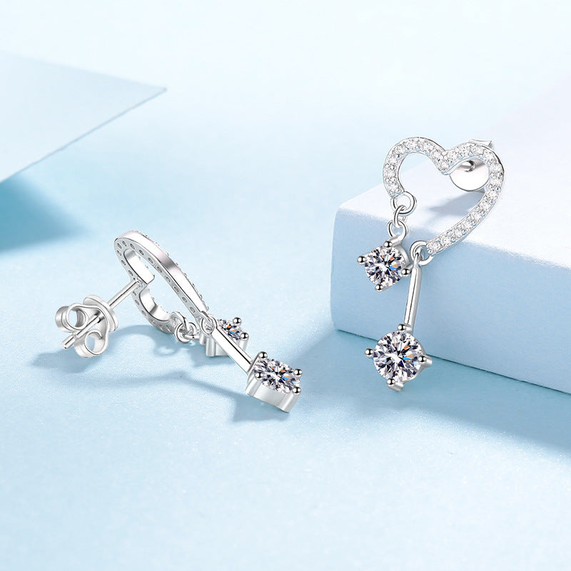 VANLARA heart drop moissanite earrings angled product view