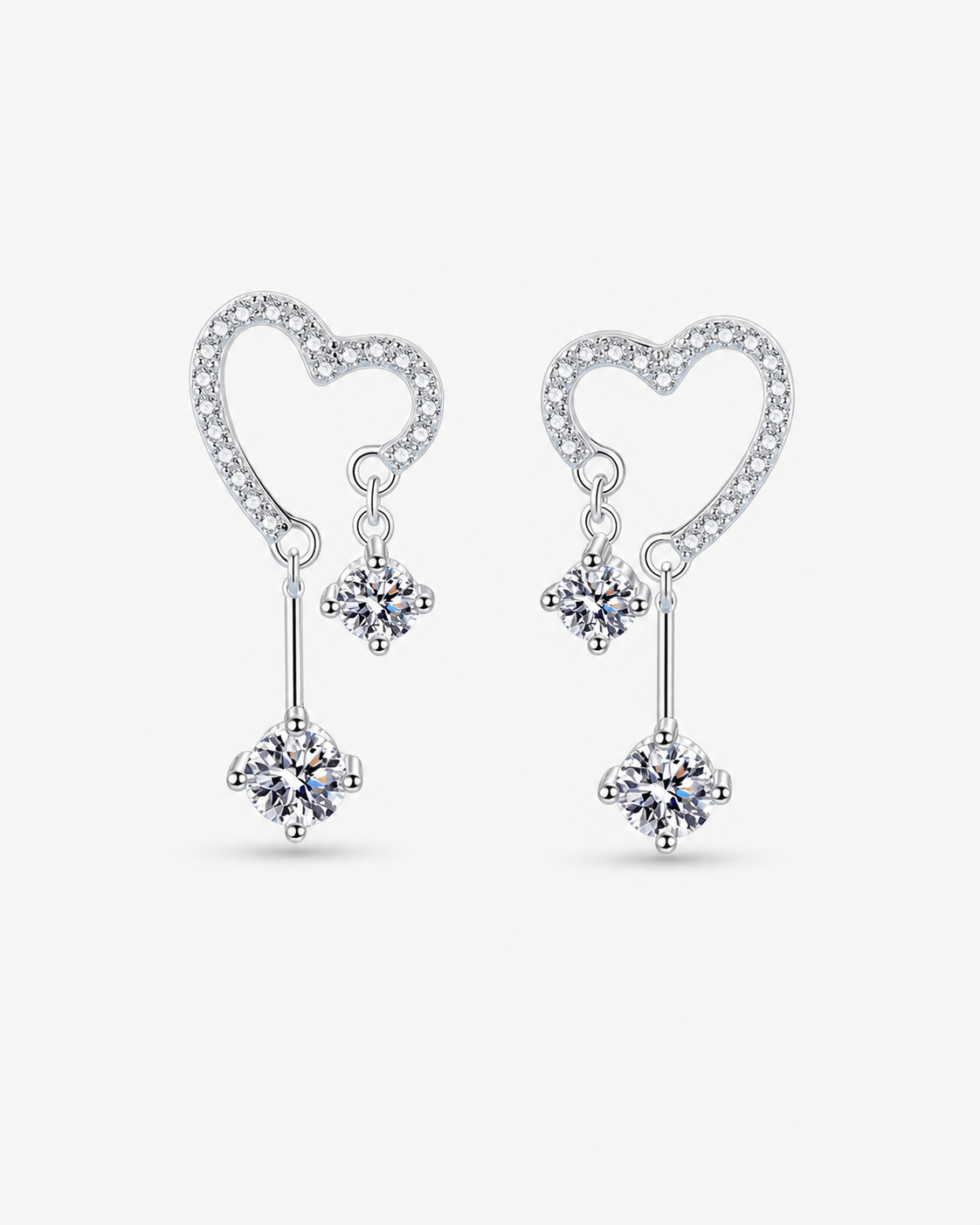 VANLARA 1.6CT VVS moissanite heart drop stud earrings in silver
