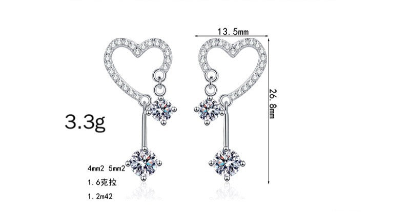 VANLARA heart moissanite earrings size details 13.5mm by 26.8mm and 3.3g