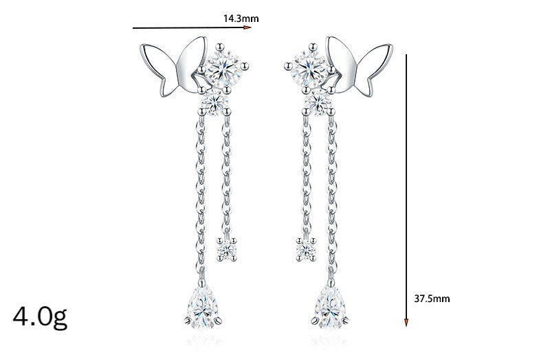 VANLARA butterfly tassel moissanite earrings size details 14.3mm by 37.5mm and 4.0g