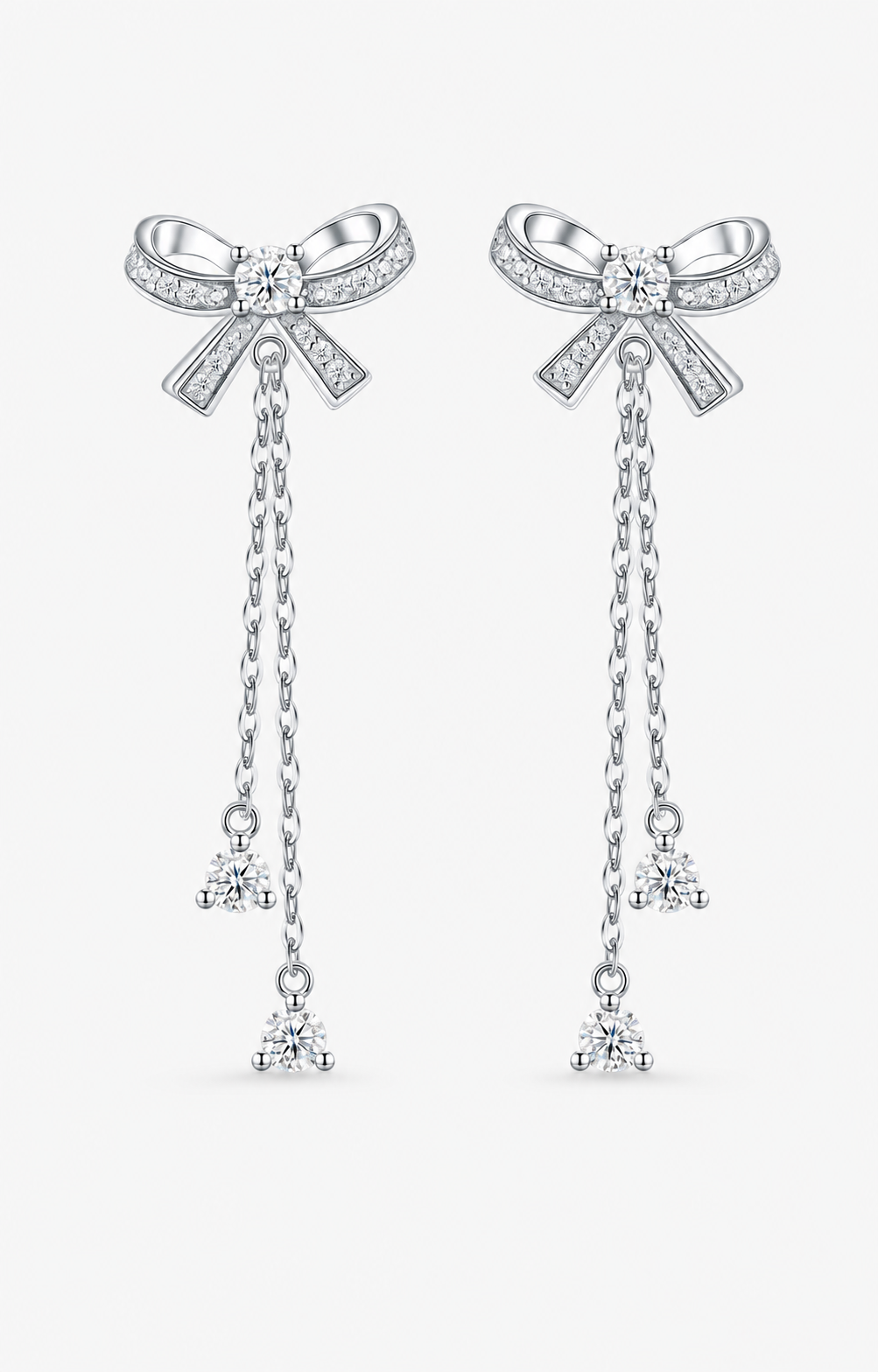 VANLARA D color VVS1 0.77CT moissanite bow tassel earrings in silver