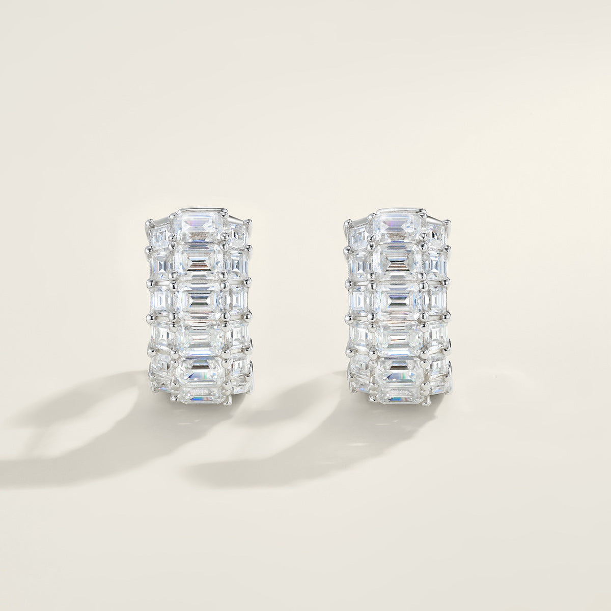 VANLARA emerald cut moissanite hoop earrings front view