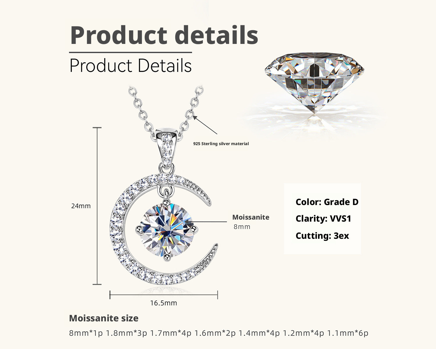 VANLARA Luna Crescent necklace specifications