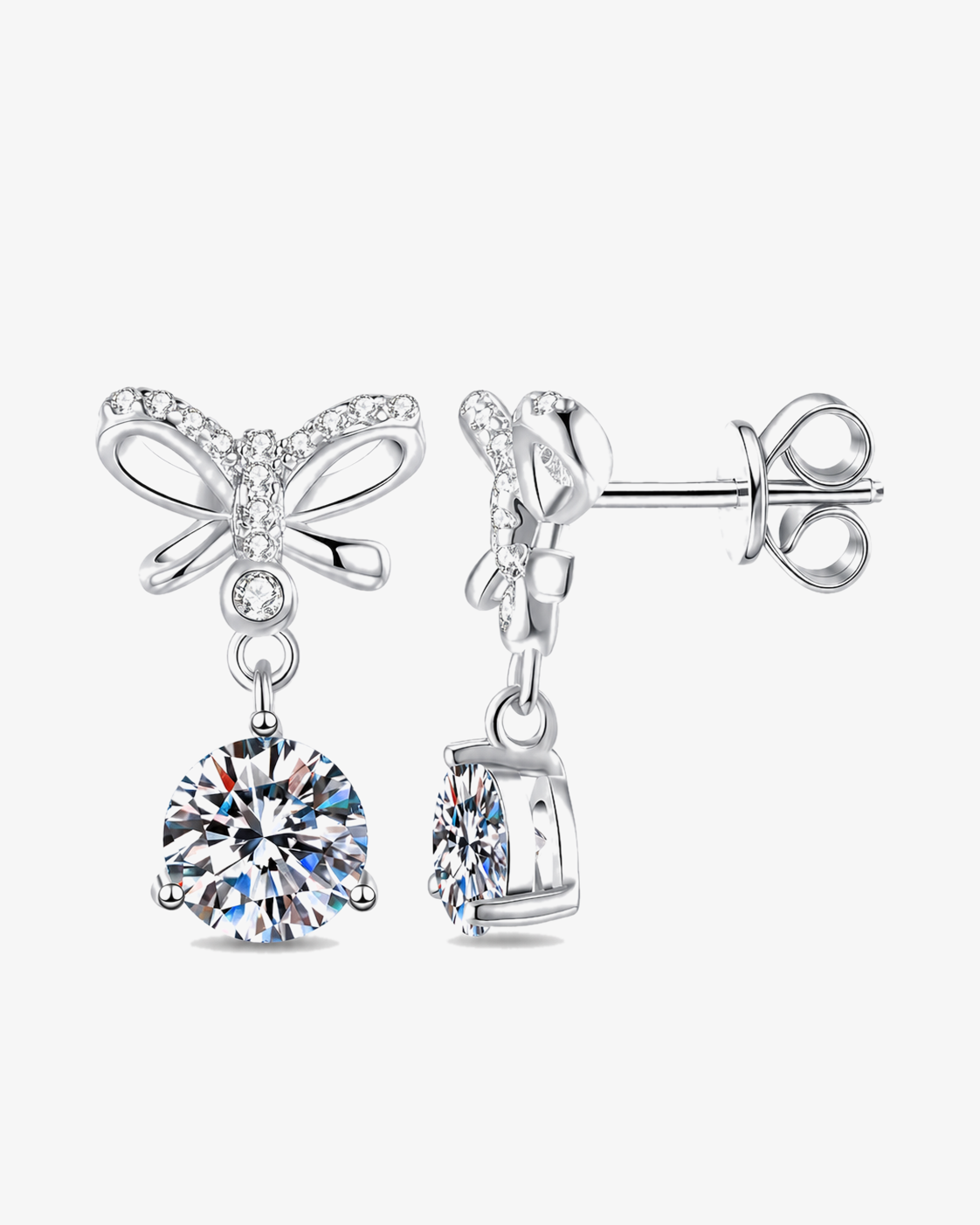 VANLARA 1CT VVS moissanite bow drop earrings in silver