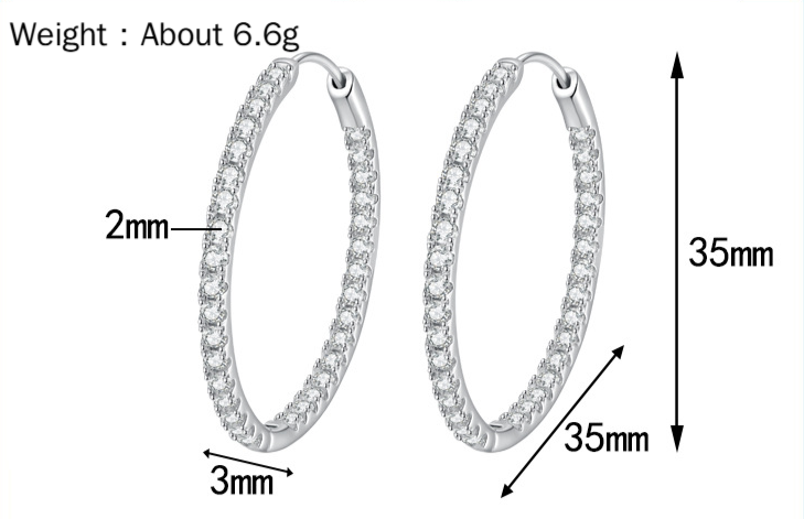 VANLARA big hoop moissanite earrings size details 35mm and 6.6g
