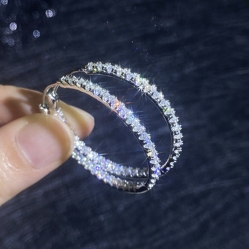 VANLARA moissanite big hoop earrings close sparkle view