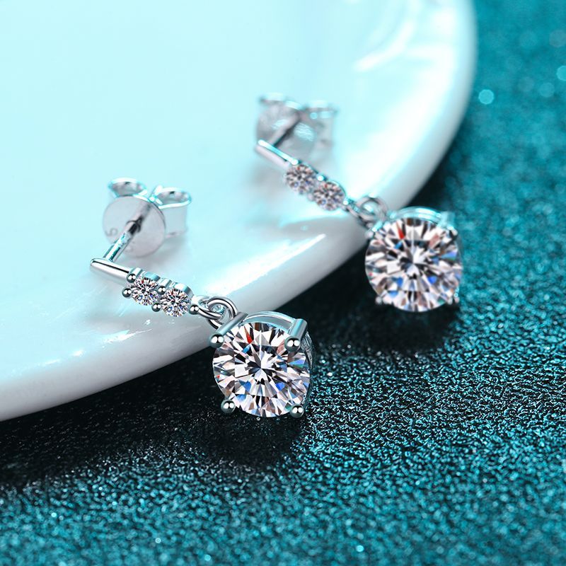 VANLARA Nova moissanite drop stud earrings lifestyle closeup