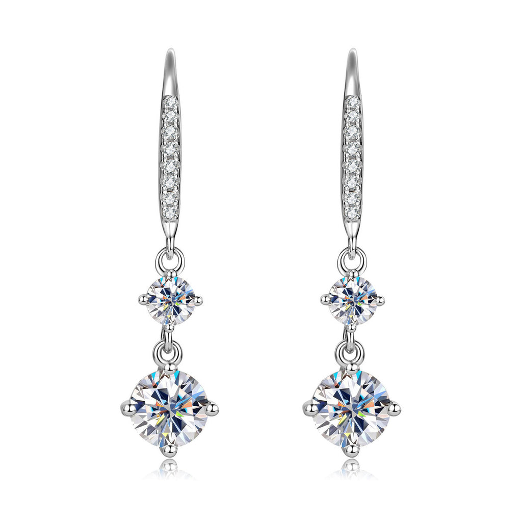 VANLARA VVS moissanite double stone drop earrings pair on white background
