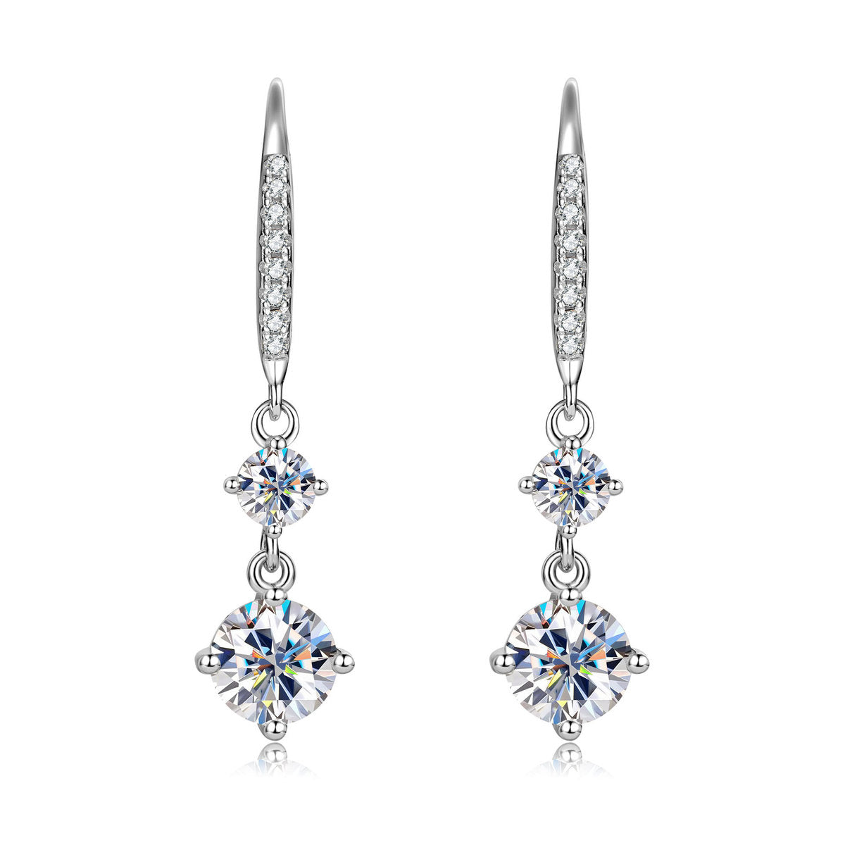 VANLARA VVS moissanite double stone drop earrings pair on white background