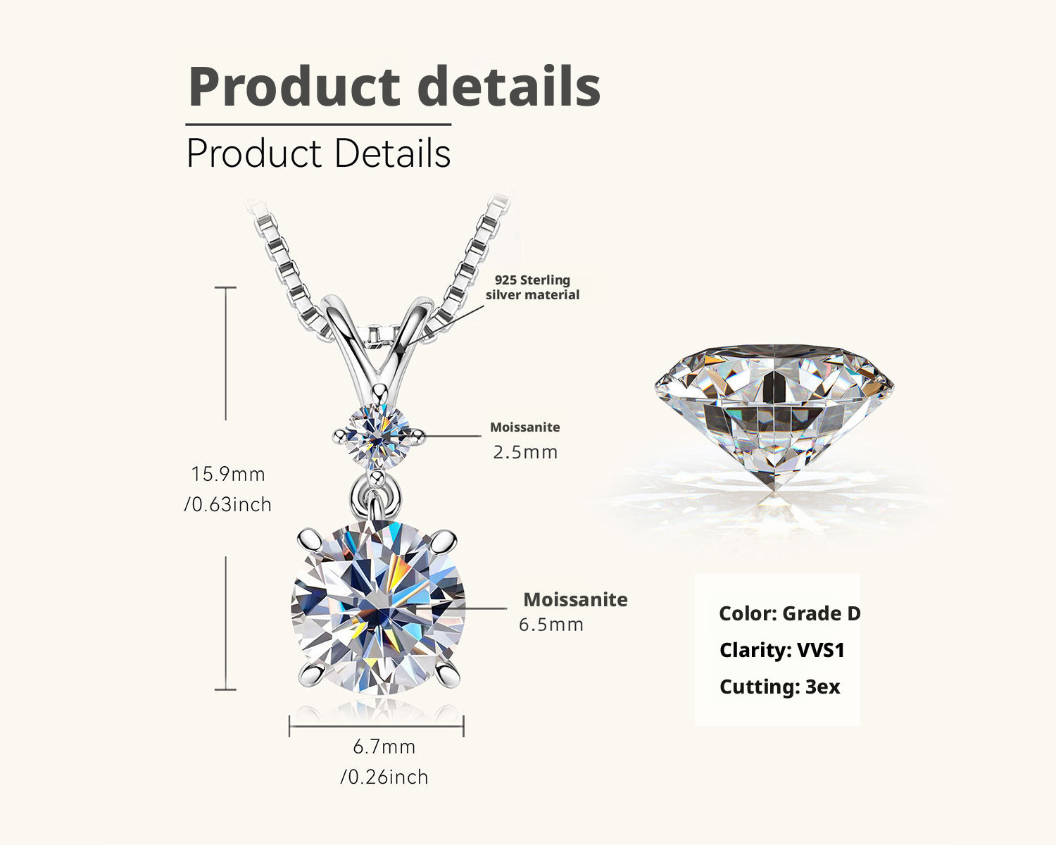 VANLARA Vela 1.06CT moissanite necklace specifications