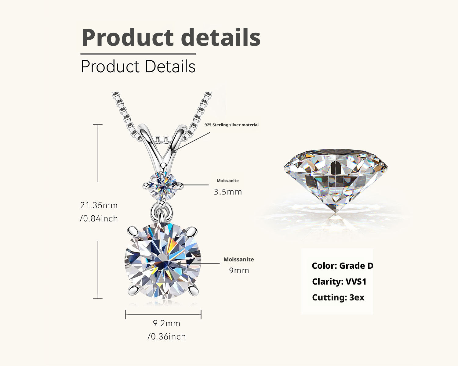 VANLARA Vela 3.2CT moissanite necklace specifications